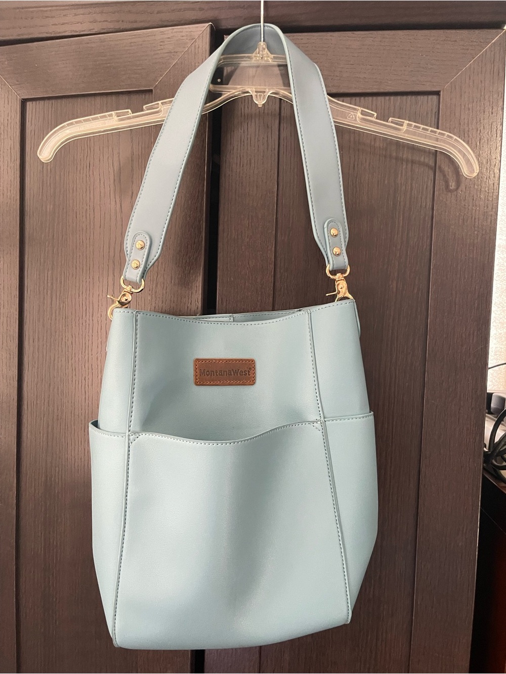 Montana West Pale Blue Shoulder Tote with Gold Hardware